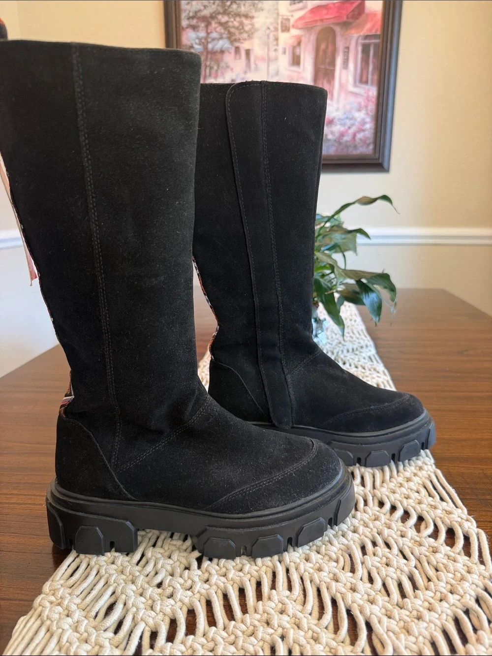 FARM Rio Black Suede-Look Chunky Platform Over-the-Knee Boots